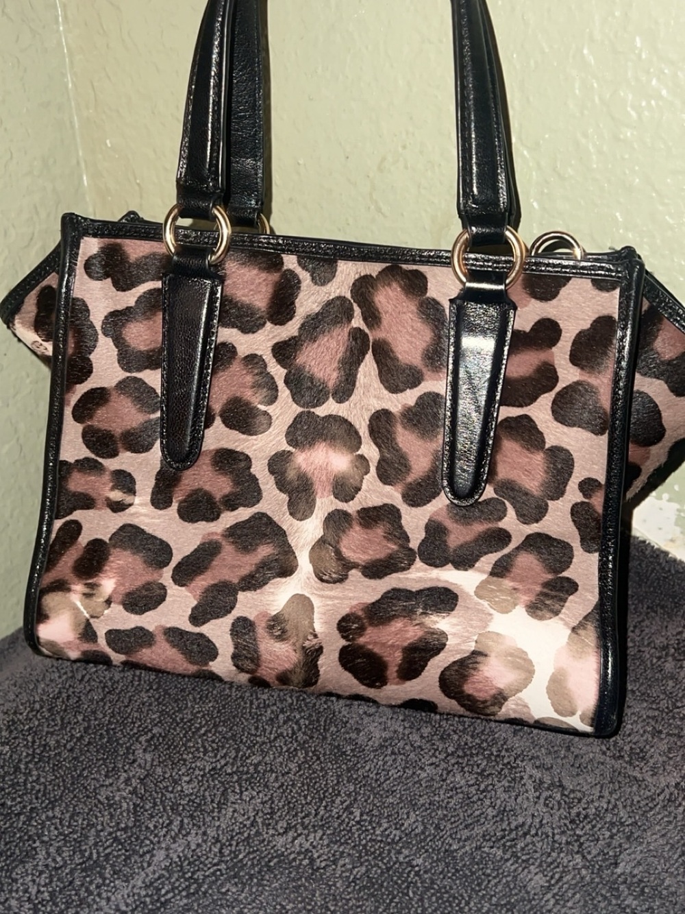 Coach Leopard-Print Satchel - Black & Brown - Picture 2 of 8